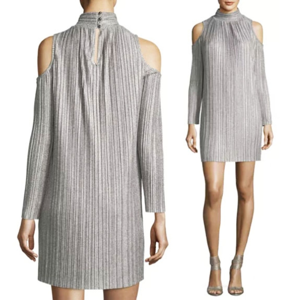 Maggy London Cold-Shoulder Plisse Trapeze Dress L